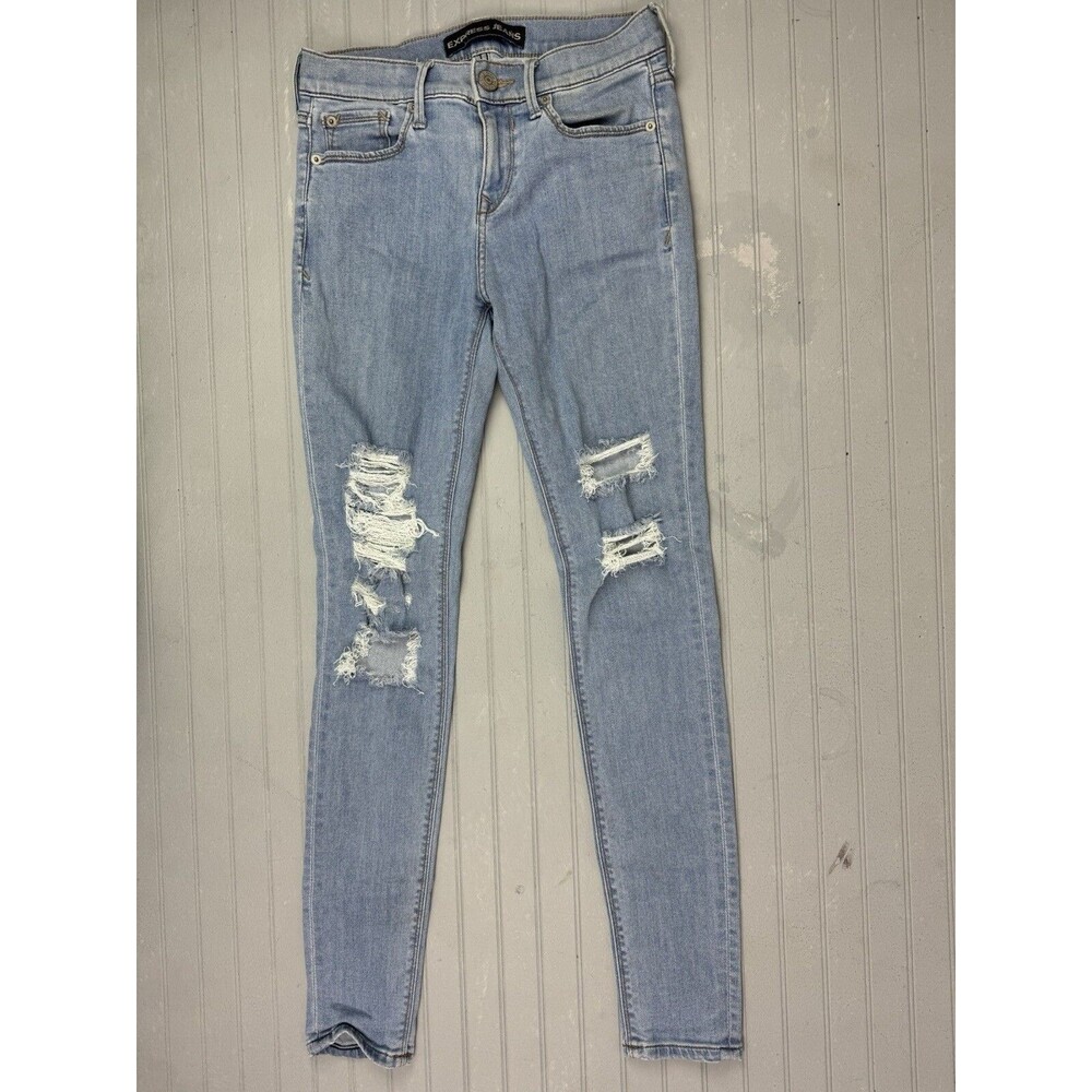 Express Size 2 Womens Jeans Legging Mid Rise Distress Light Wash Stretch